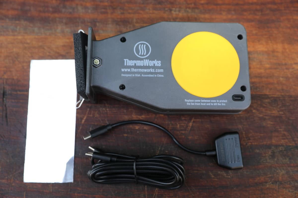 Thermoworks Signals Billows box contents laid out on a table.