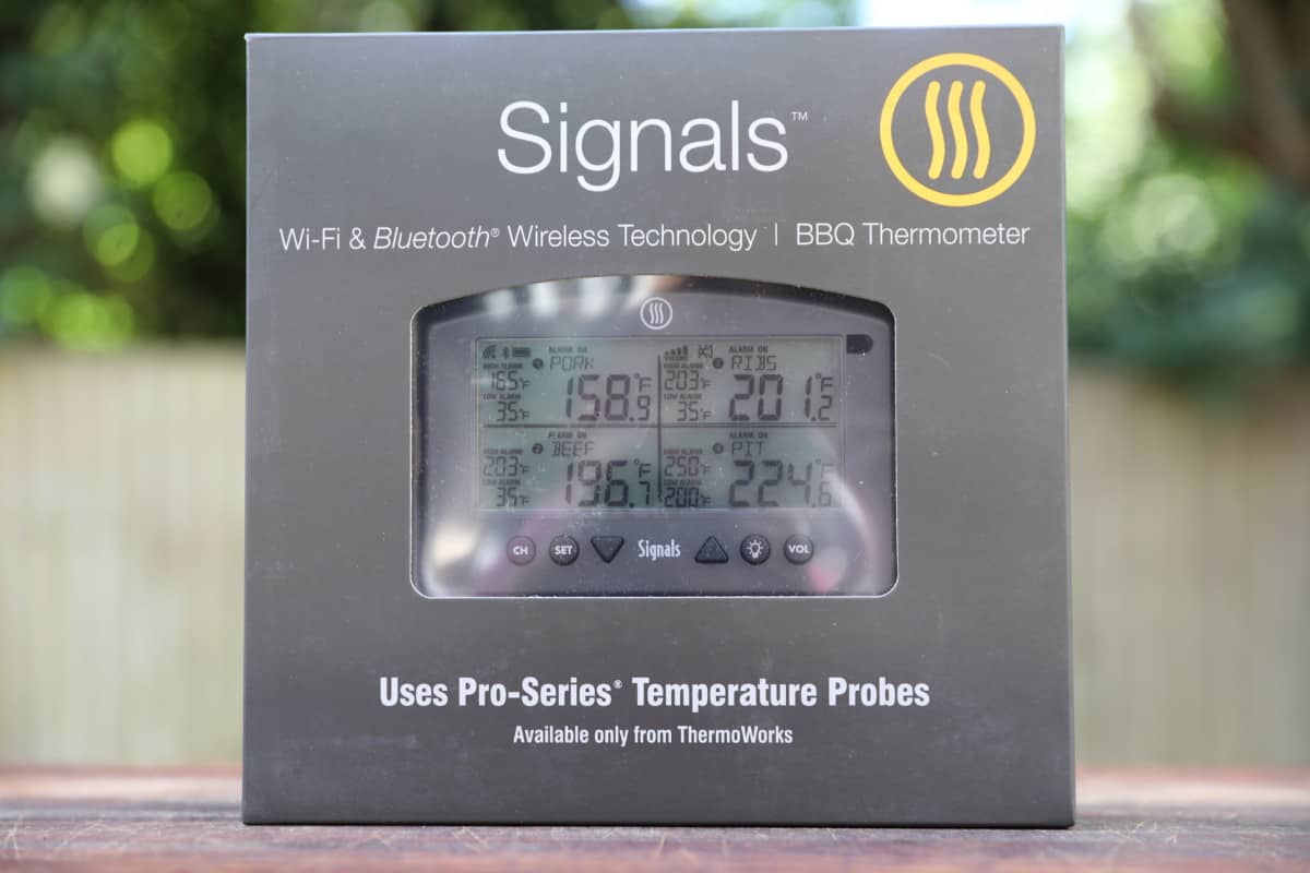 Thermoworks Signals thermometer in its box.