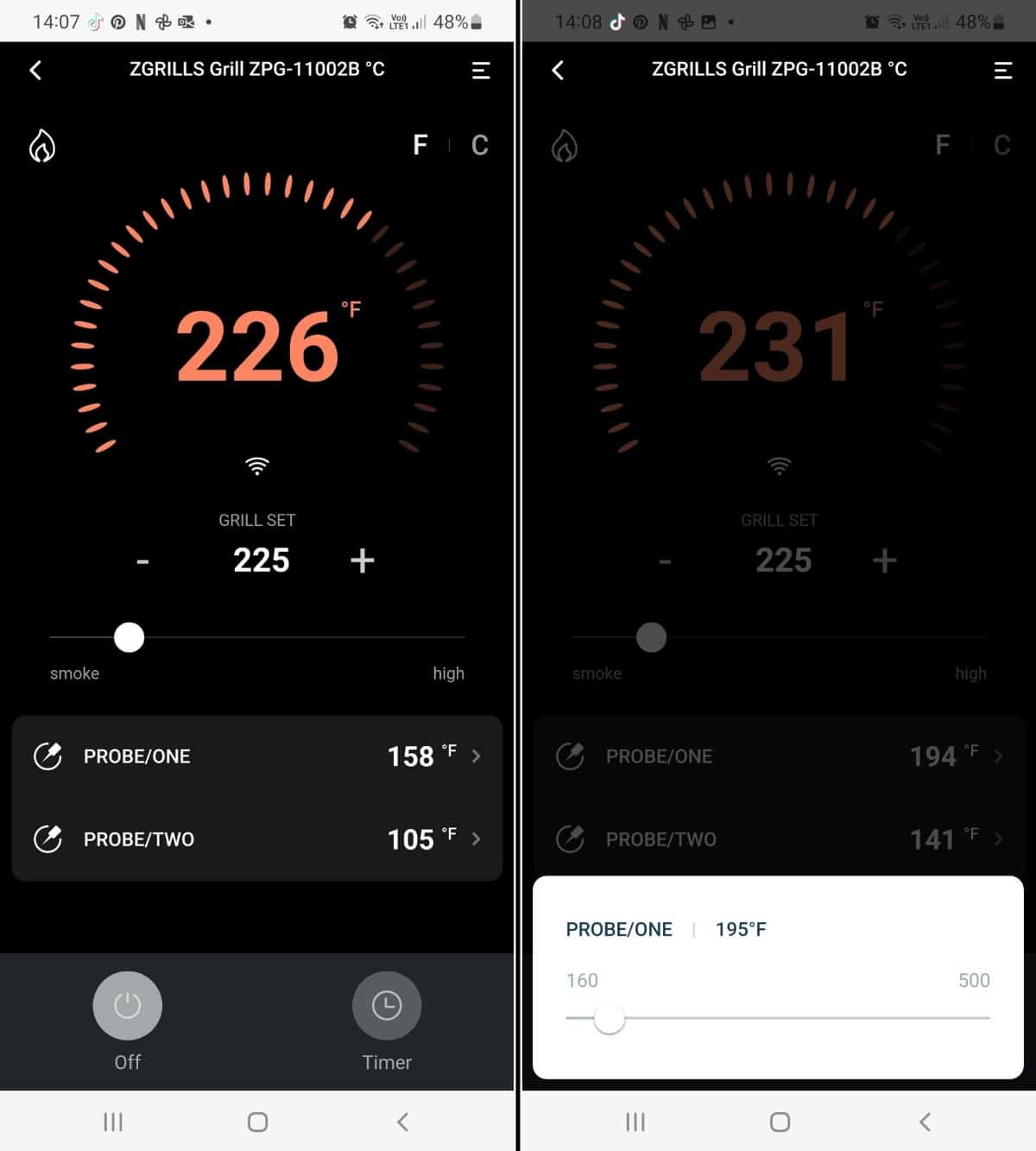 z grills smartphone app screenshots showing monitoring and how to set a probe t.