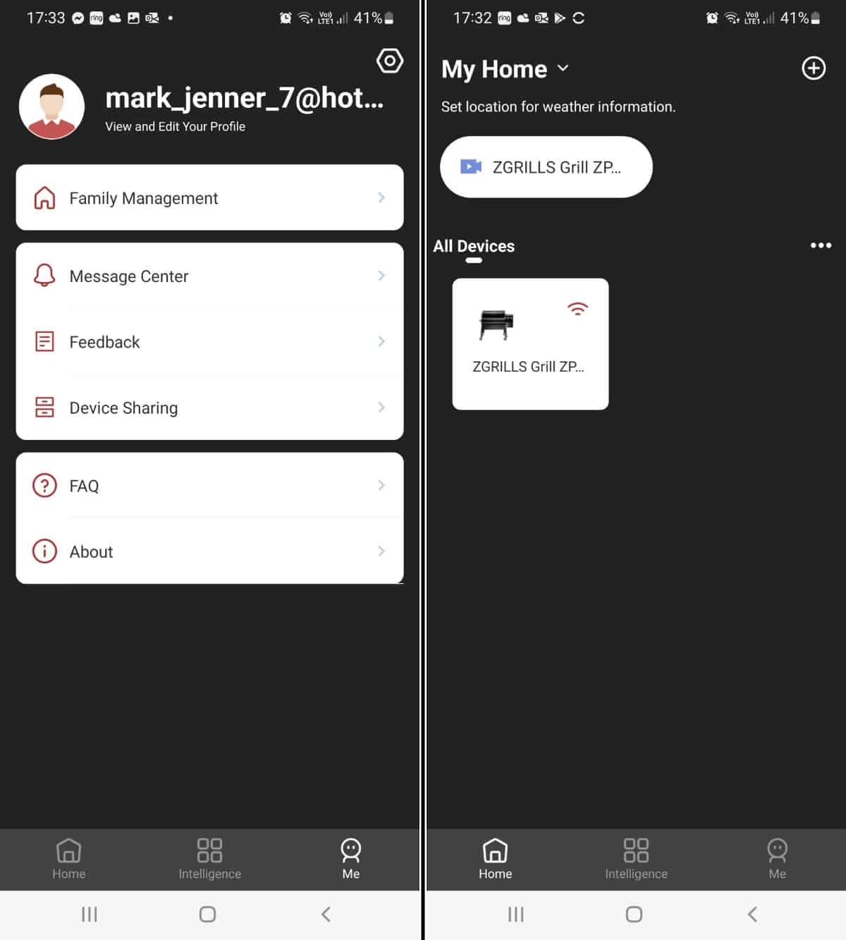 z grills smartphone app screenshots showing the settings available