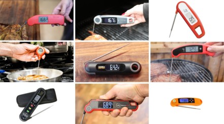 A photo montage of the best instant read thermometers available today.