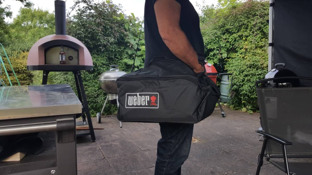 Weber Go Anywhere being carried in its bag
