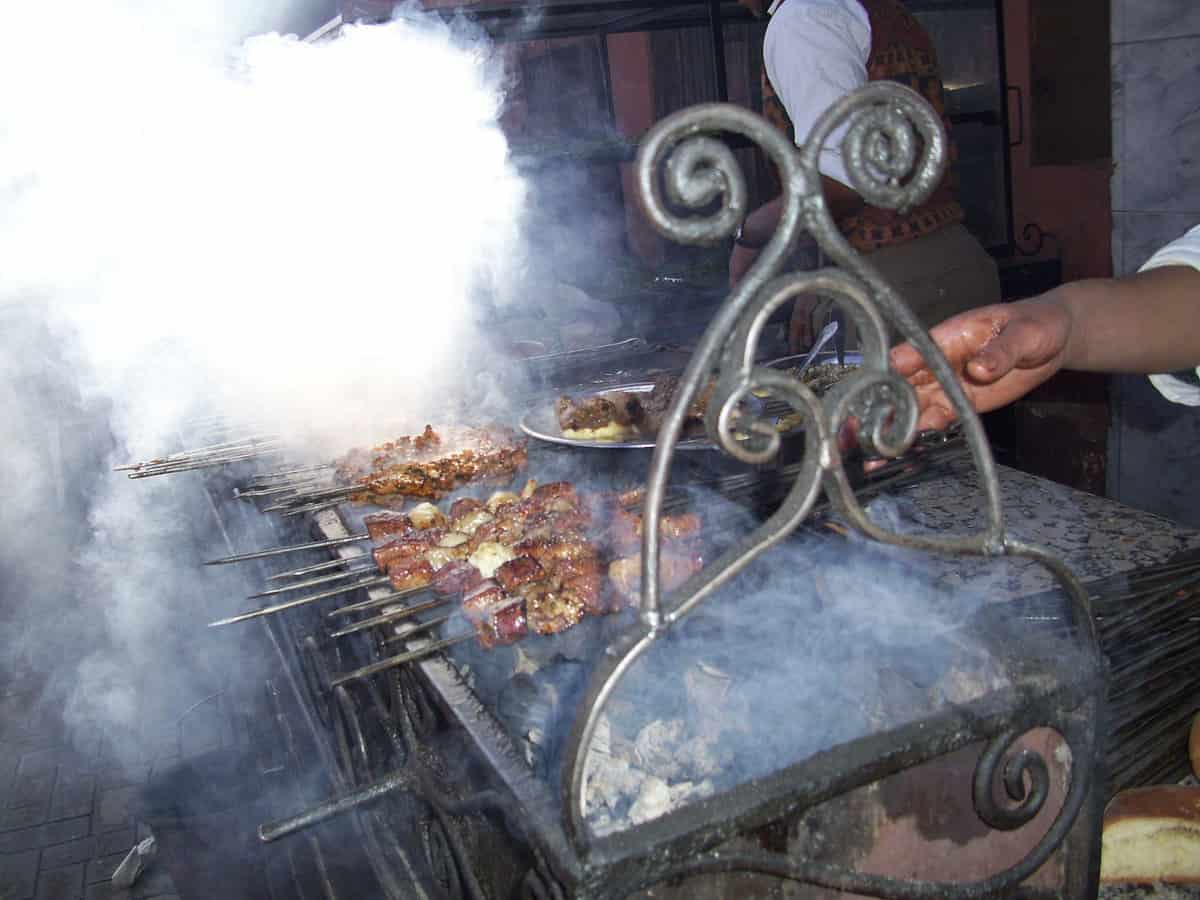 Ahriche skewers over a hot charcoal gr.