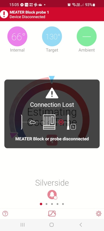 Meater app screenshot showing 'lost connection'