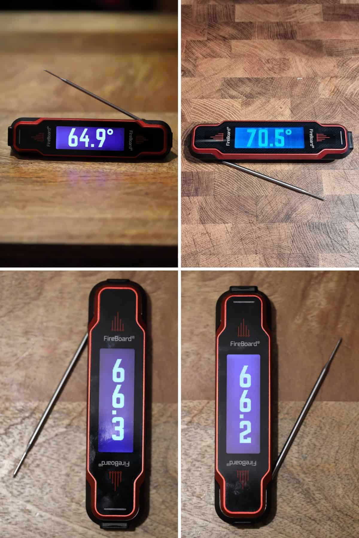 Four photos showing the auto-rotating display of the Fireboard Spark in 4 different orientations.