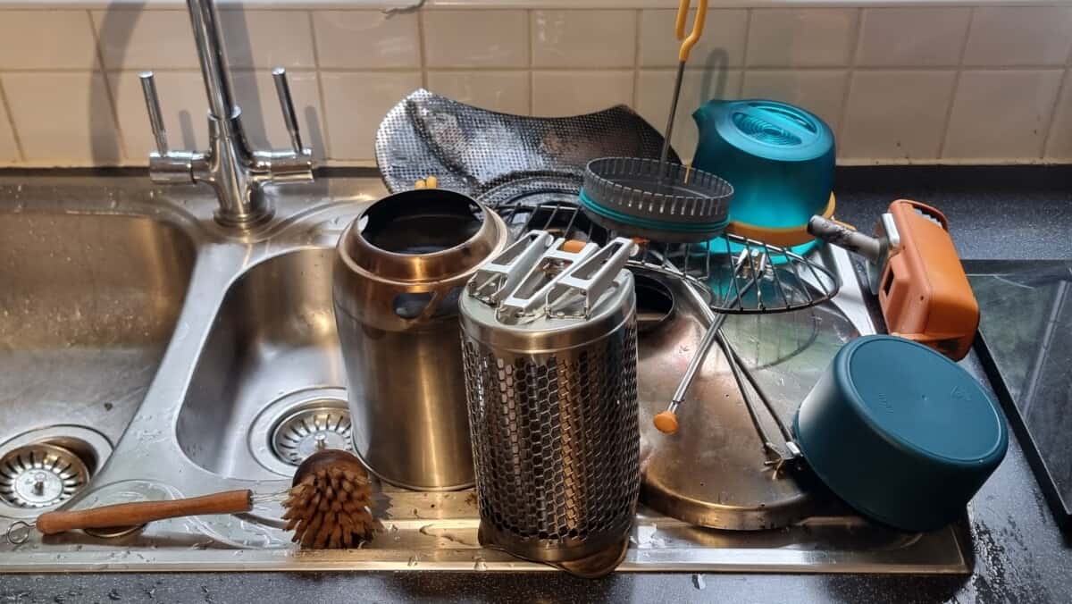 Biolite CampStove on the side of a sink, after just being washed.