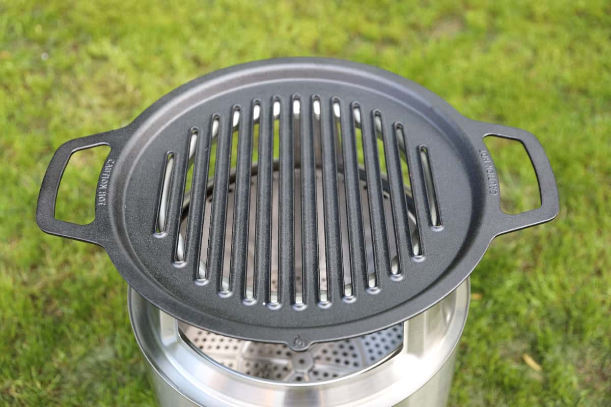 Solo Stove Bonfire with the cast iron grill grate attached.