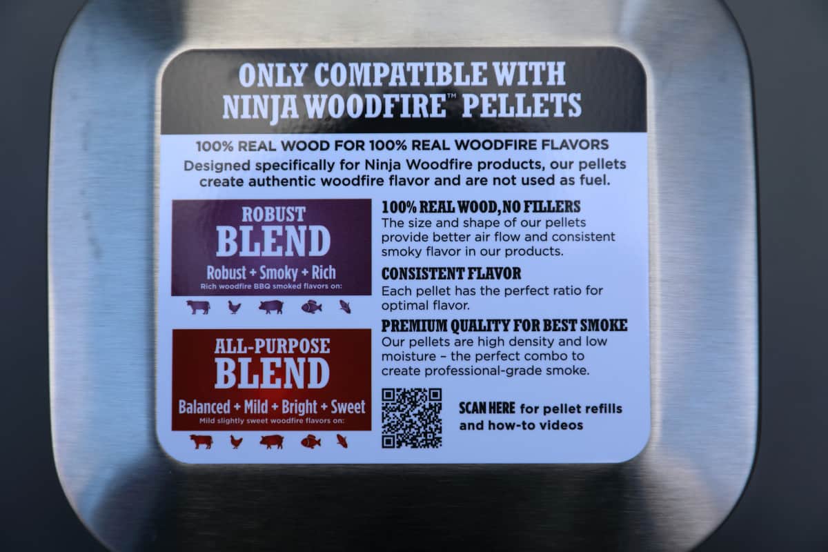 A warning on a new Ninja Woodfire to use only Ninja branded pellets.