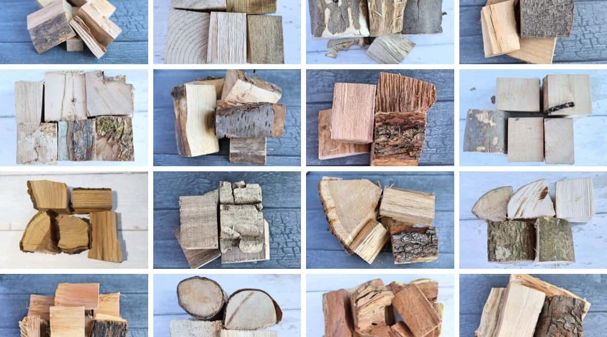 A photo grid of 16 different types of smoking chunks.